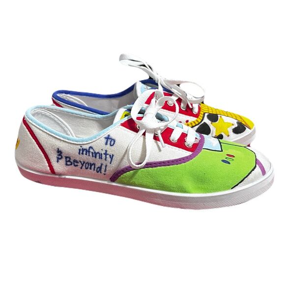 Custom Hand Painted Toy Story Inspired Canvas Sneakers Woody Buzz Women's Size 9 - Picture 2 of 10